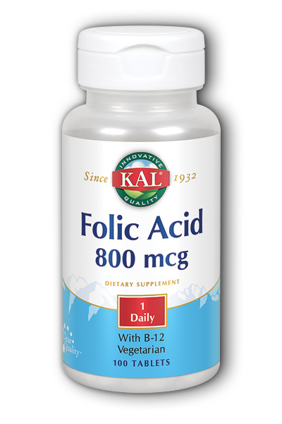 Kal: Folic Acid Plus B-12 100ct 800mcg