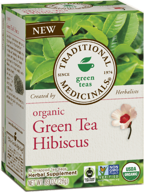 TRADITIONAL MEDICINALS TEAS: Organic Green Tea Hibiscus 16 bag