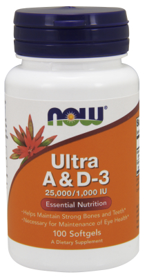 NOW: Ultra Vitamin A And D-3 100 Sg - 25,000IU   1000IU