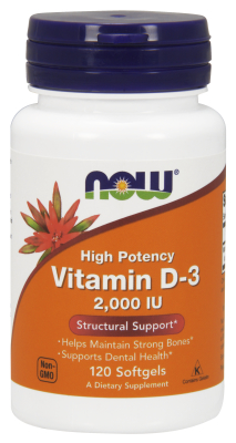 NOW: Vitamin D 2000IU High Potency 120 Gels (D-3 Cholecalciferol)