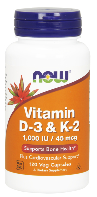 NOW: Vitamin D-3 And K-2 120 Vcaps (1000IU 45 mcg)