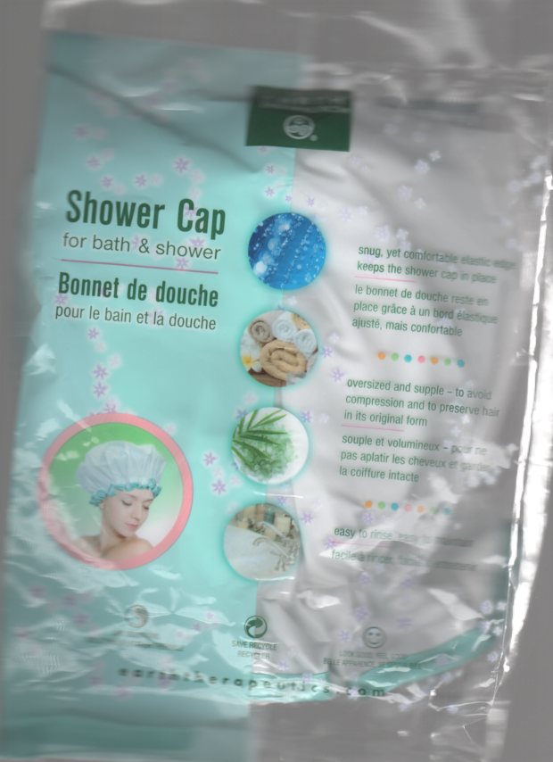 Bouffant Shower Cap in White with Blue Trim
