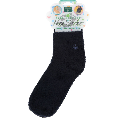 EARTH THERAPEUTICS: Moisturizing Aloe Vera and Vitamin E Infused Socks- Black 1 pair