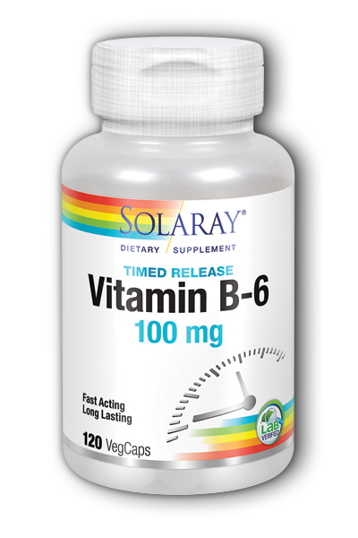 Solaray: Vitamin B-6 100mg Timed Release 120 Vegetarian Caps two-stage TR