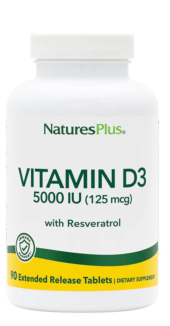 Natures Plus: Ultra Vitamin D3 5000 IU with 25 mg Trans-Resveratrol Extended Release Tablets 90 Tablets