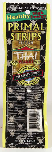 MEATLESS JERKY,THAI PNUT Case of 24 / 1 OZ from Primal Strips