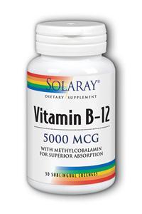 Vitamin B-12 Sublingual Lozenge with Methylcobalamin 30ct 5000mcg from Solaray