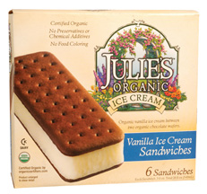 Julies Organic Ice Cream: Organic ice cream sandwich 6 PK