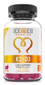 Zhou Nutrition: K2 Plus D3 Gummies Natural Strawberry Flavor 60 Chews