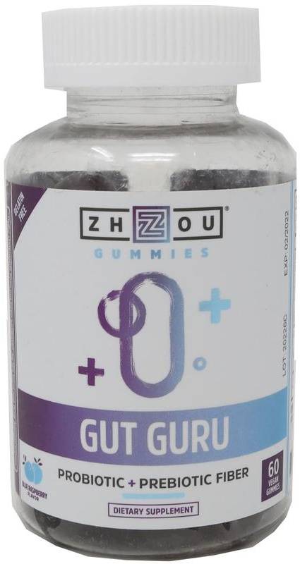 Zhou Nutrition: Gut Guru Probiotic Plus Prebiotic Fiber (Chicory Root Fiber) 60 Vegan Gummies