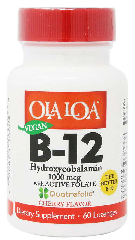 Vegan B-12 Hydroxycobalamin with Folic Acid 1000mcg Sublingual Cherry Dietary Supplements
