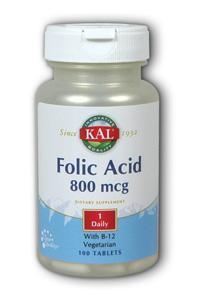 Kal: Folic Acid + B-12 100ct 800mcg