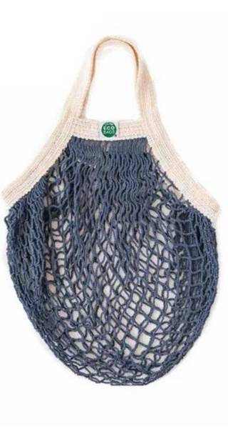 Mini String Bag Organic Cotton Tote Handle Storm Blue