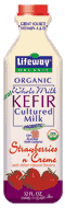 KEFIR ORGANIC WHOLE MILK STRAWBERRY & CREME Case of 12 / 32 OZ from Lifeway Kefir