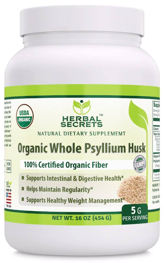 AMAZING NUTRITION: Herbal Secrets Organic Whole Psyllium Husk Powder 16 OUNCE