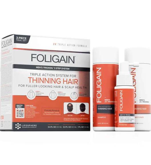 FOLIGAIN: Men's Triple Action Complete System For Thinning Hair Trial Set w/ 2% Trioxidil 3 PC