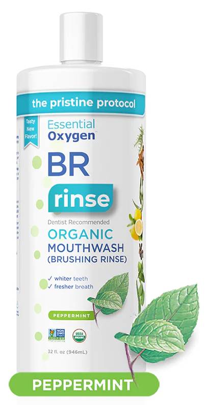 ESSENTIAL OXYGEN: Organic Mouthwash (Brushing Rinse) Peppermint 32 OUNCE