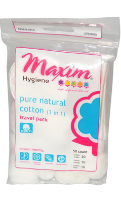 MAXIM: Organic Natural Cotton 3 in 1 Travel Pack 50 ct