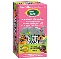 Natures Plus: Source of Life® Animal Parade® Sugar Free Multi with D3 - Watermelon Flavor - Children's Chewable with Whole Food Concentrates 90 Chewables