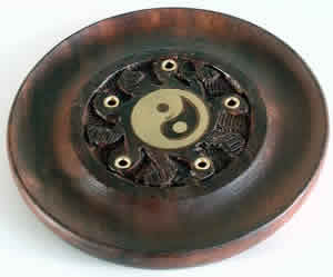 Incense Dish Wood w/Brass Inlay Ying Yang 1 pc from BLUE PEARL