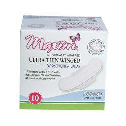 MAXIM: Organic Natural Cotton Ultra Thin Winged Pads Daytime 10 ct
