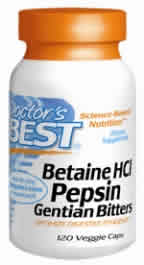 Best Betaine HCL Pepsin and Gentain Bitters 120 Vcaps from Doctors Best