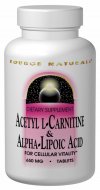 Acetyl L-Carnitine and Alpha-Lipoic Acid 650MG 180 Tabs from SOURCE NATURALS