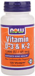 Vitamin D-3 And K-2 120 Vcaps (1000IU/45 mcg) from NOW
