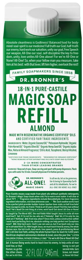 DR. BRONNER'S MAGIC SOAPS: Pure Castile Soap Refill Carton Almond 32 OUNCE