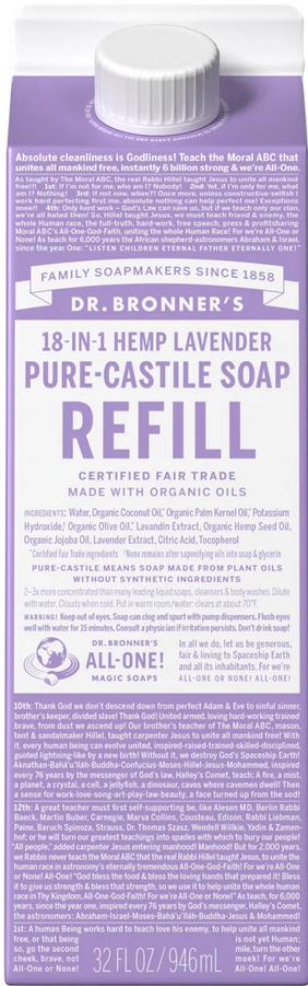DR. BRONNER'S MAGIC SOAPS: Pure Castile Soap Refill Carton Lavender 32 OUNCE