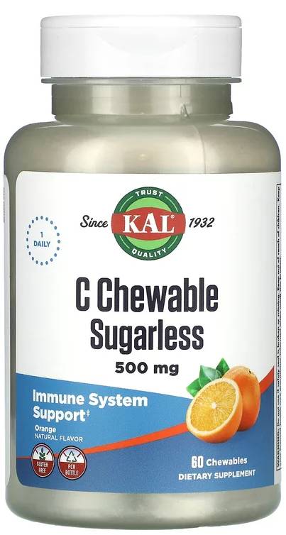 Kal: Vitamin C Chewable Sugarless Orange 60 tab Chewable