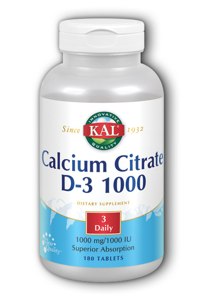 KAL: Caclium Citrate D-3 1000 MG-IU 180 Tablets