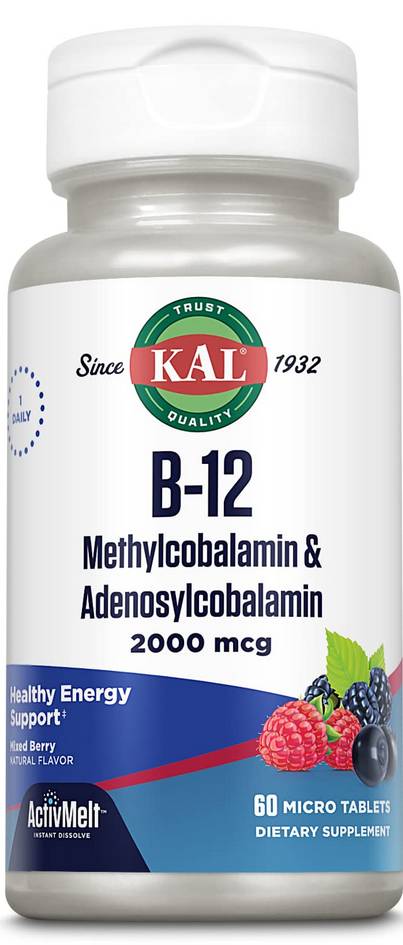 KAL: Vitamin B-12 Methylcobalamin Adenosylcobalamin ActivMelt 2000mcg 60 loz