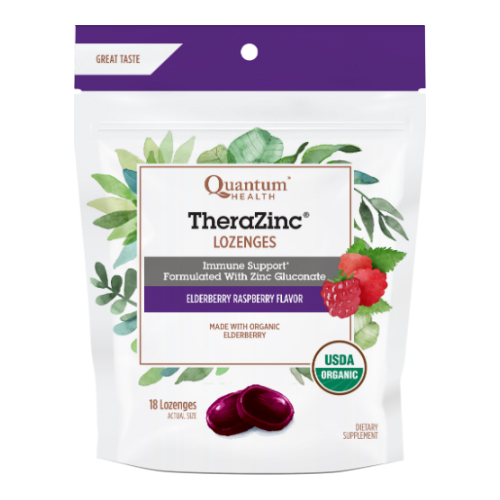 QUANTUM: Cough Relief TheraZinc Lozenges Elderberry and Raspberry 18 ct