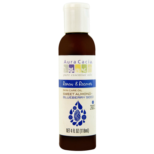 AURA CACIA: Body & Massage Oil Renew & Recover Sweet Almond Plus Blueberry Seed Oil 4 oz