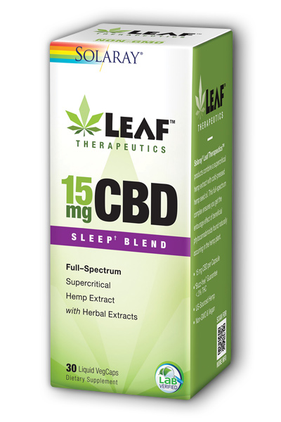 Leaf Therapeutics CBD 15mg Sleep Blend 30 Liquid VegCaps from Solaray