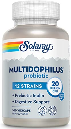 Multidophilus probiotic supplement with 12 Strains and 20 billion live bacteria.