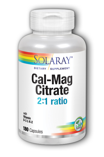 Cal-Mag Citrate 2:1 w/D-3 & K-2 180 ct Veg Cap from Solaray