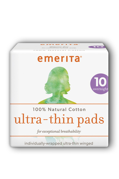 Cotton Ultra Thin Pads Overnight w/Wings 10 ct Pad from Emerita