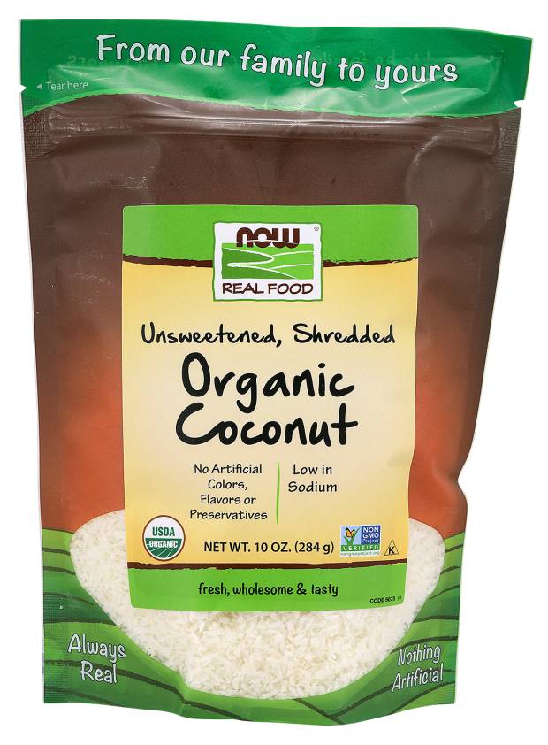 NOW: Certified Organic Desiccated Coconut Unsweetened 10 oz. Finely Shredded