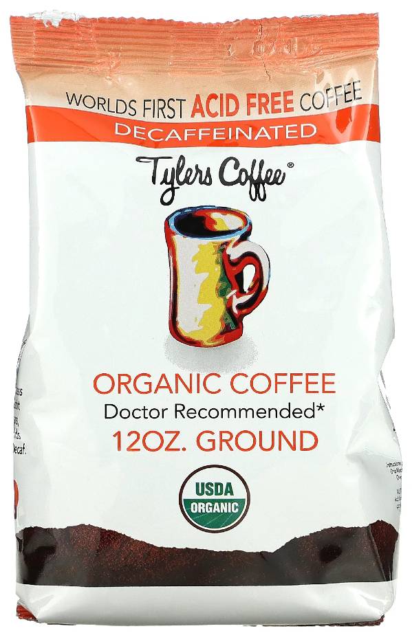 TYLERS COFFEE: Organic Decaf Whole Bean Acid-Free Coffee 12 oz