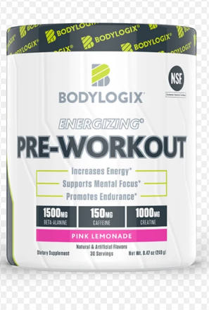 BODYLOGIX: Natural Preworkout Pink Lemonade Powder 8.57 ounce