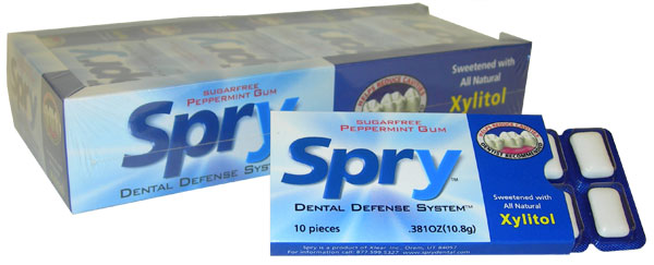 SPRY: Spry Chewing Gum 100% Xylitol Sweetened Blister Pack Peppermint Tray 20 pc