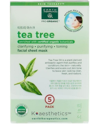 EARTH THERAPEUTICS: Certified Organic Facial Sheet Mask Tea Tree 3 ct