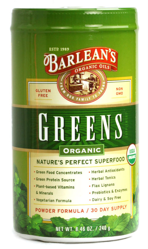 BARLEANS ESSENTIAL OILS: Barleans Organic Greens Powder 8.46 oz. lg.