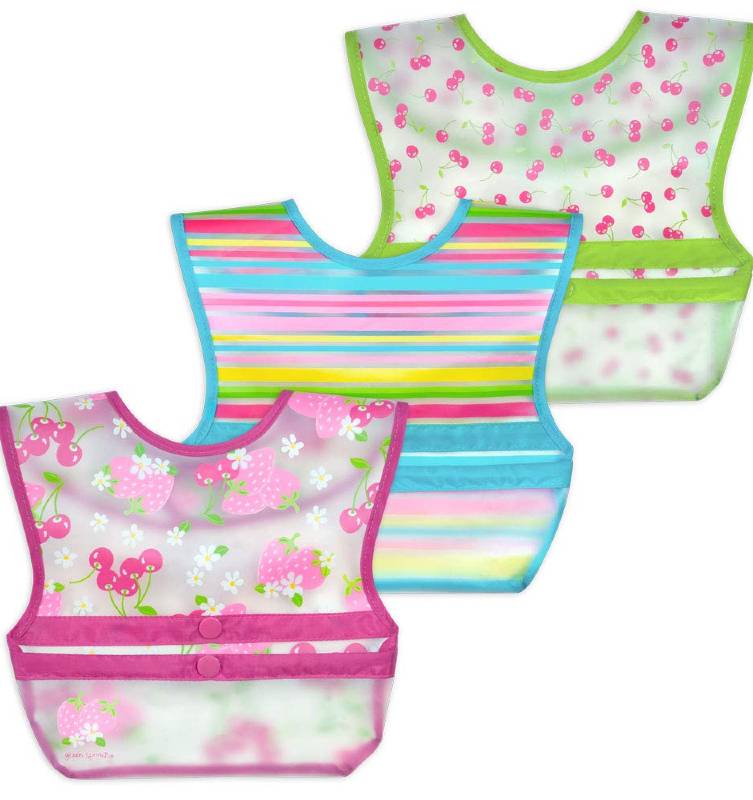 GREEN SPROUTS: Snap & Go Wipe-off Bibs (3ct) Pink Berries 9/18mo 3 ct