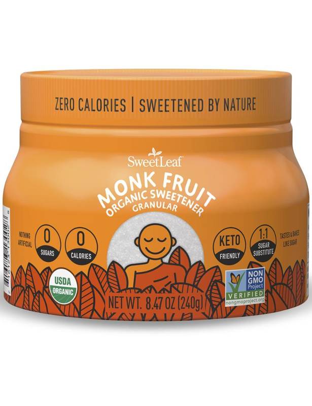 SWEETLEAF STEVIA: SweetLeaf Organic Monk Fruit Powder Sweetener Cannister 240 GM