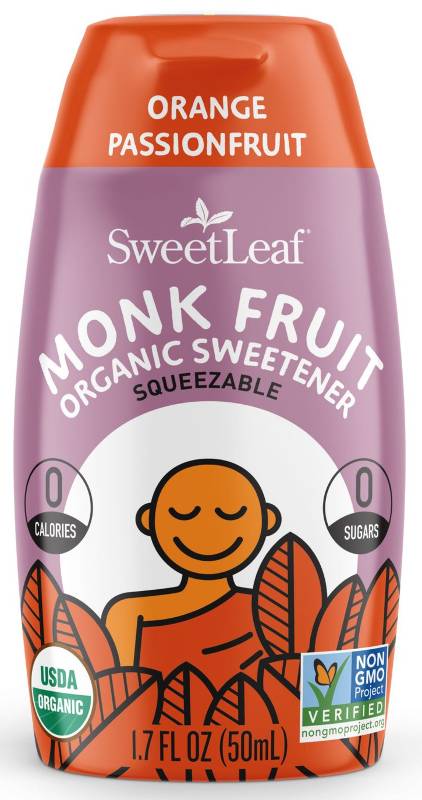 SWEETLEAF STEVIA: SweetLeaf Organic Monk Fruit Sweetener Squeezable Orange Passionfruit 1.7 OUNCE