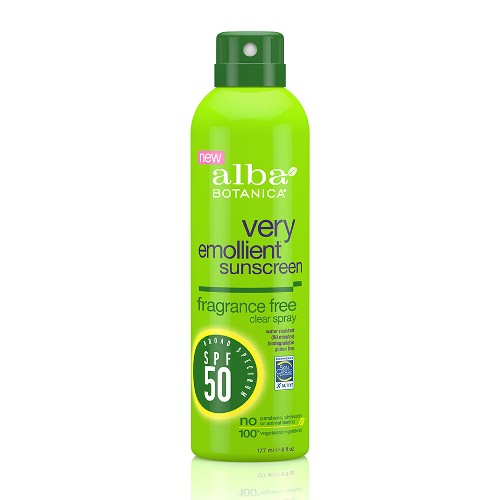 ALBA BOTANICA: Very Emollient Clear Spray Sunscreen SPF50 Fragrance Free 6 oz