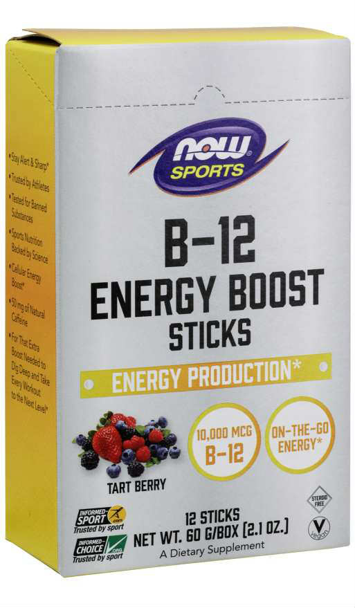 NOW: B-12 10,000 mcg Energy Boost Tart Berry Sticks 12 Sticks / Box